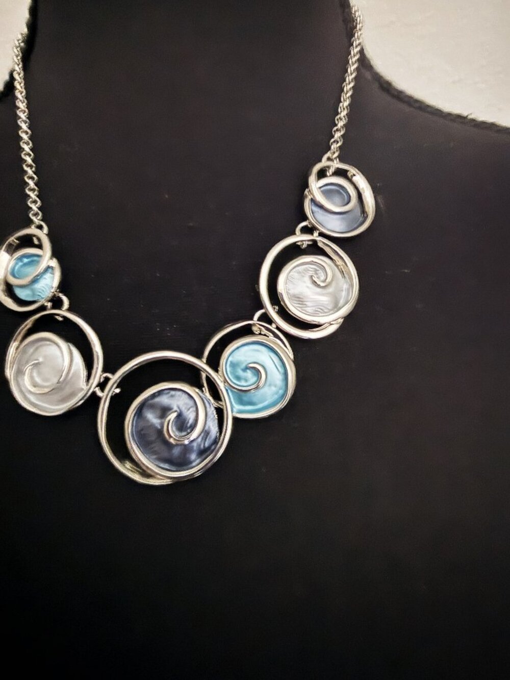 Aqua and Silvertone Necklace